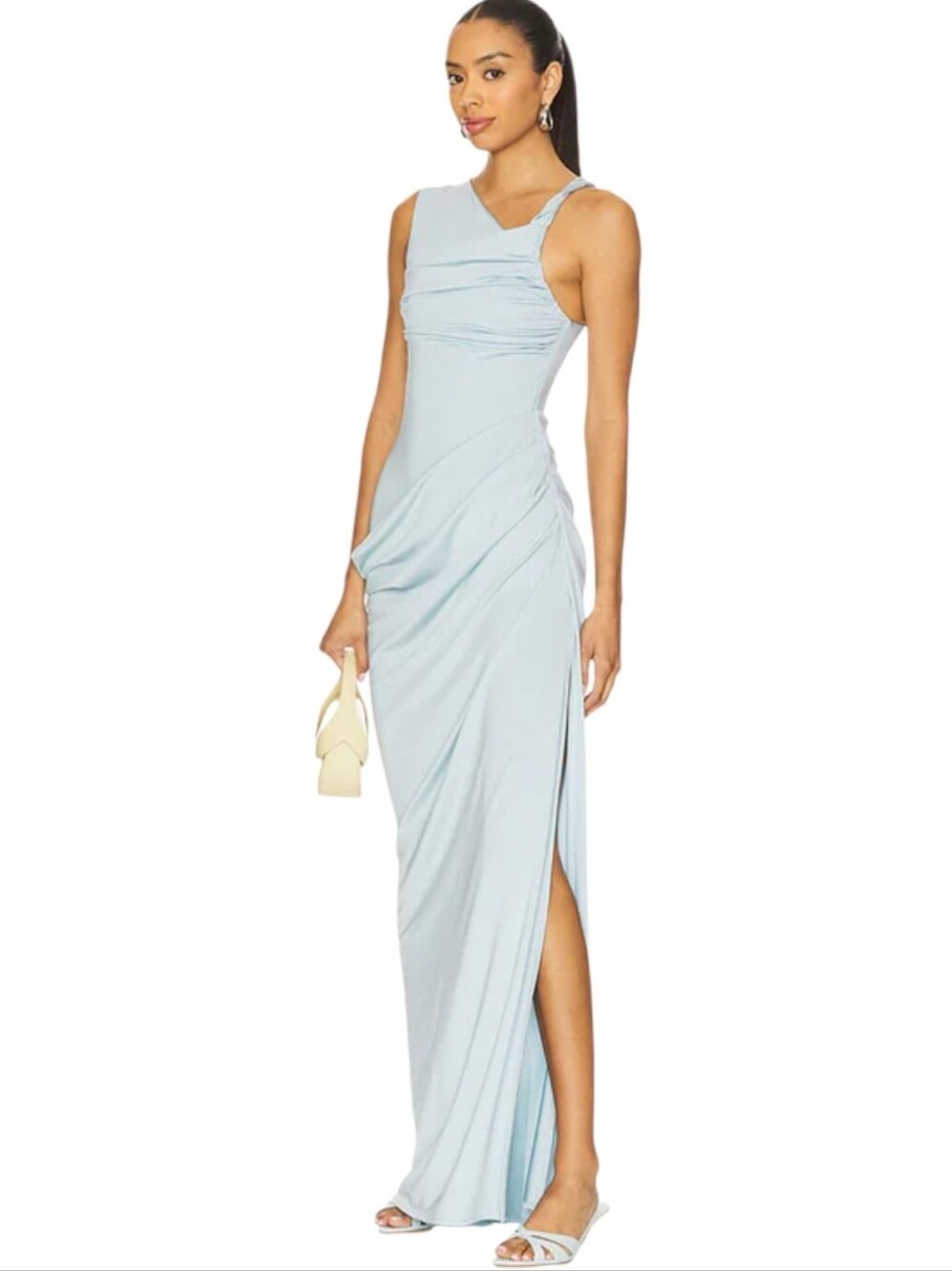 Lovers + Friends Athena Light Blue Draped Maxi Gown with Side Slit